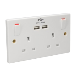 Axiom 2 Gang Switched Socket c/w USB 2.1A Sharing AXMSSK2/USB